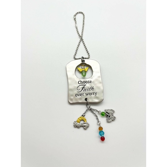 Religious Faith Small Stainless Hammered Steel Hanging Ornament Charm Pendant - Picture 2 of 5